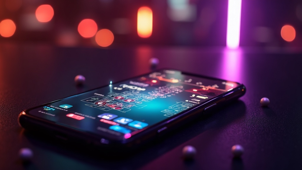 Smartphone showing Aviator and live casino game screens in a dark casino scene