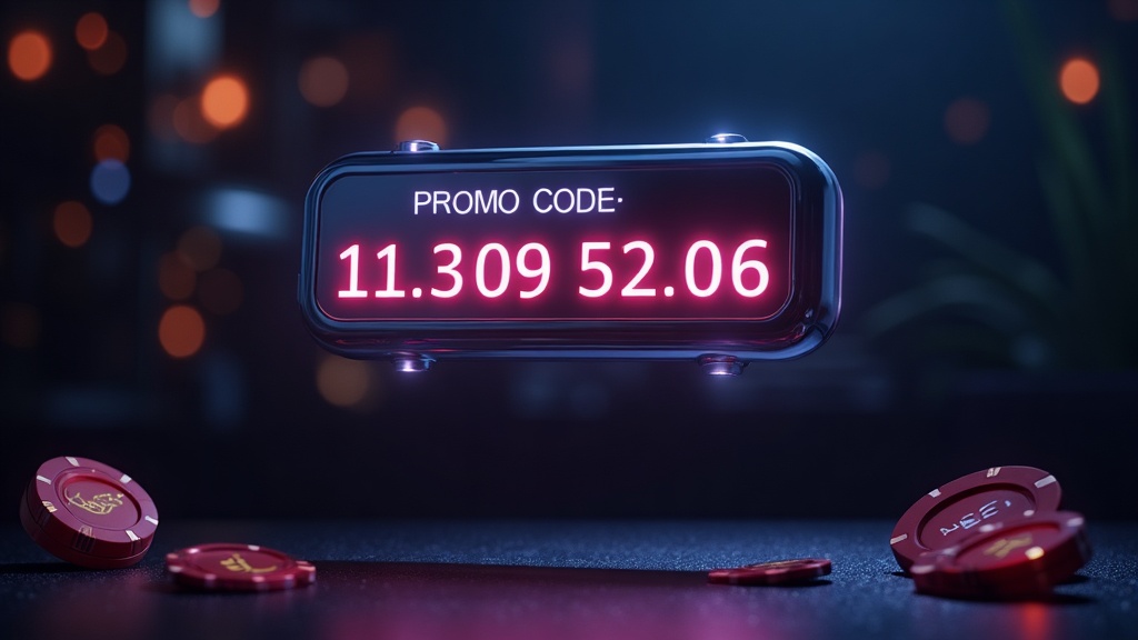 Cashier screen with promo code field in a dark casino scene